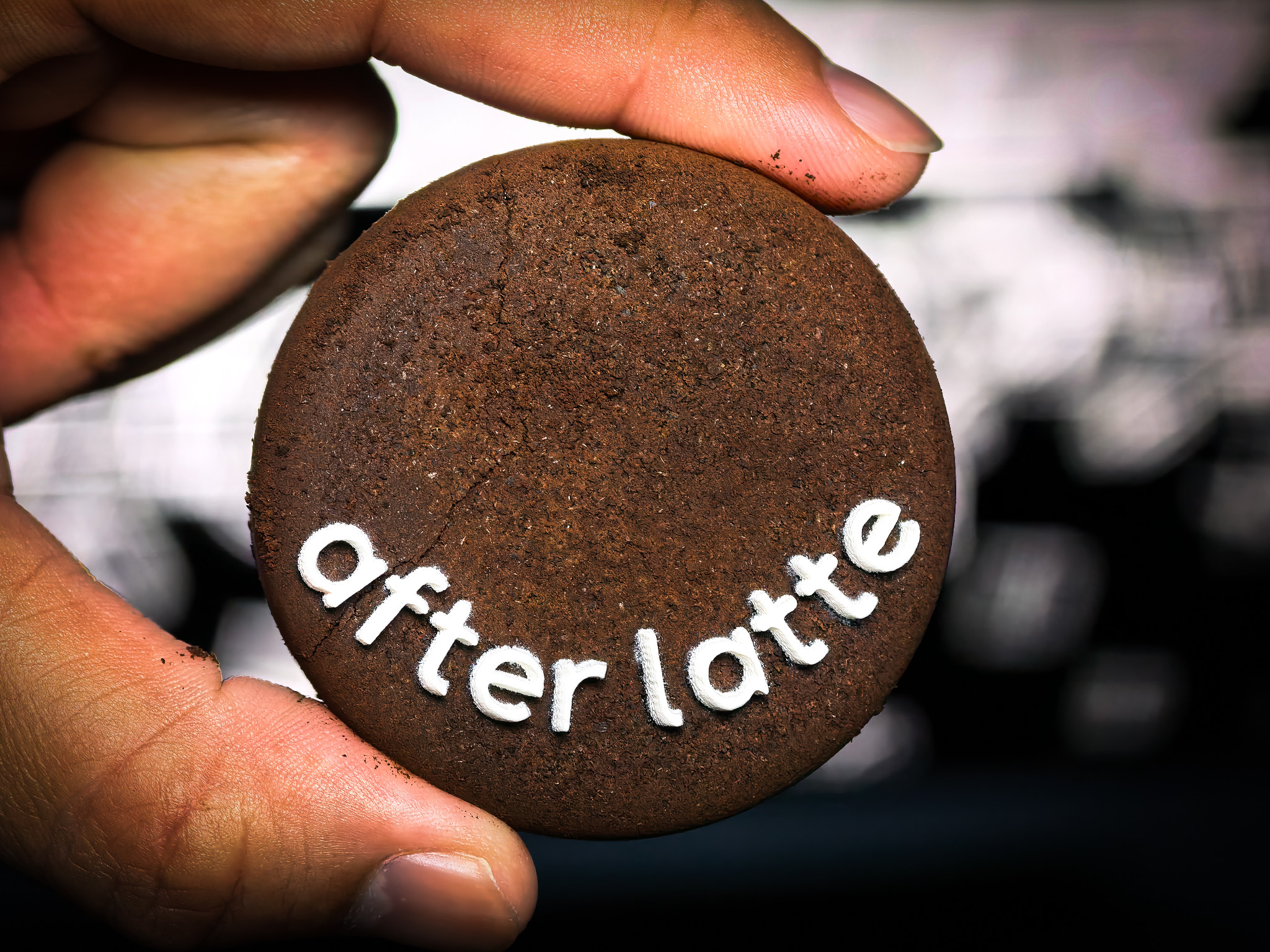 actual physical after latte print on a used espresso puck